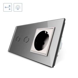 Comutador táctil 2 botões + 1 tomada frontal cinzento