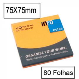 Bloco Notas Adesivo 75mmx75mm Laranja Forte 80 Folhas