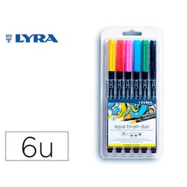 Marcador Aqua Brush Aguarela Ponta Dupla e Pincel Tons Primários 6 Unid. 