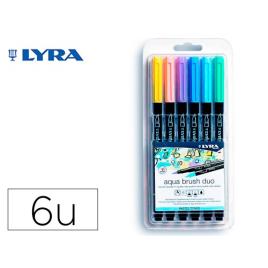 Marcador Aqua Brush Aguarela Ponta Dupla e Pincel Tons Pastel 6 Unid. 