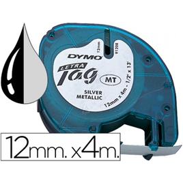 Fita DYMO letratag Plástica 12mmx4m Prata/Preto 91208