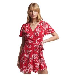 Vestido Vintage Mini Wrap M Floral Red