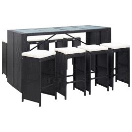 Conjunto de Bar para Exterior 9 pcs Vime Pe Preto