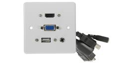 Placa Parede C/ Sockets Hdmi,vga,usb E Audio 3.5mm