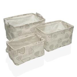Conjunto de Cestas Cozy Corações Poliéster Têxtil (25 x 22 x 35 cm) (3 Peças)