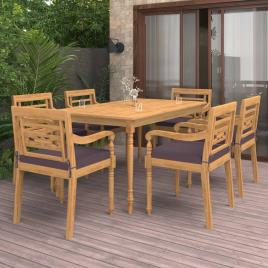 vidaXL 7 pcs conjunto de jantar p/ jardim c/ almofadões teca maciça