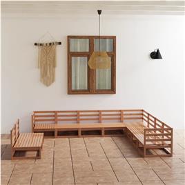 Conjunto Lounge de Jardim Pinho Sólido Castanho Mel 10 pcs