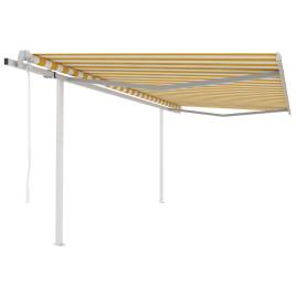 Toldo Retrátil Automático com Postes 4,5x3,5 M Amarelo e Branco