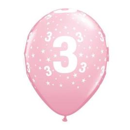 6 Balões Impressos Aniversário Nº3 - Rosa