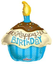 Balão Foil 18' Happy Birthday Cupcake Azul