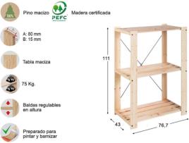 Estante 3 Prateleiras Evolution 111X76,7X43Cm Pinho Maciço ASTIGARRAGA