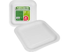 PACK 25UN PRATO QUADRADO BRANCO PAPELÃO 20CM 