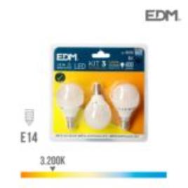 KIT 3 LAMPADAS ESFERICAS LED E14 5W 400Lm 3200K LUZ QUENTE 