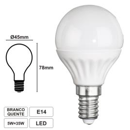 Lâmpada E14 5w 230v Leds Smd Globo Branco Quente