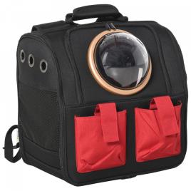 PawHut Mochila com Visor para Gatos Mochila de Transporte para Animais de Estimação Dobrável 38x24x38 cm Preto e Vermelho