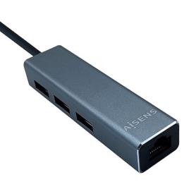 Aisens Usb 3.0 A Ethernet Gigabit 10/100/1000 Converter+3xusb 3.0 Hub 15 Cm One Size Grey