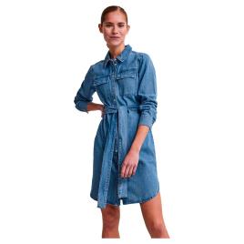 Pieces Vestido Manga Comprida Osalina Midi Denim Mb XL Medium Blue Denim