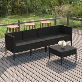 Conjunto Lounge de Jardim C/ Almofadões Vime Pe Preto 5 pcs