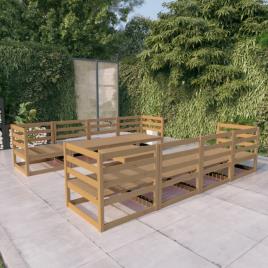 Conjunto Lounge de Jardim Pinho Maciço Castanho Mel 9 pcs