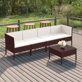 Conjunto Lounge Jardim C/ Almofadões Vime Pe Castanho 5 pcs