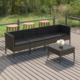 Conjunto Lounge de Jardim C/ Almofadões Vime Pe Cinzento 5 pcs