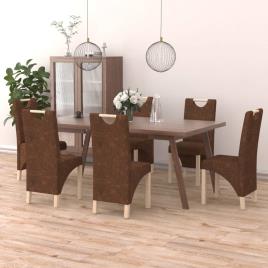 Cadeiras de Jantar 6 pcs Camurça Artificial Castanho