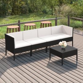 Conjunto Lounge de Jardim C/ Almofadões Vime Pe Preto 5 pcs
