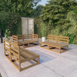 Conjunto Lounge de Jardim Pinho Maciço Castanho Mel 6 pcs