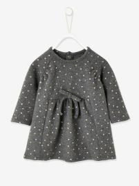 Vestido em malha, estampado irisado, para bebé menina cinzento escuro estampado