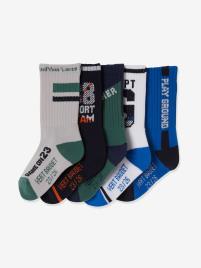 Lote de 5 pares de meias, playground, para menino, Oeko-Tex® verde medio liso com motivo