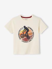 T-shirt de mangas curtas com motivos gráficos, para menino branco claro liso com motivo