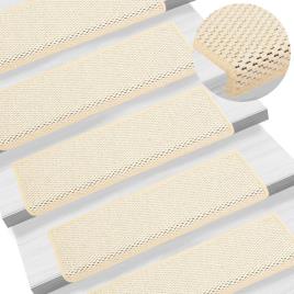 Tapetes escada adesivos aspeto sisal 15 pcs 65x25 cm creme