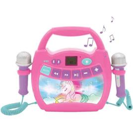 Alto-falante karaokê infantil com 2 microfones unicórnio