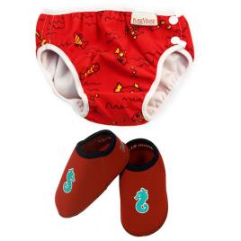 Fralda de Banho M e Botas Neopreno - Vermelho