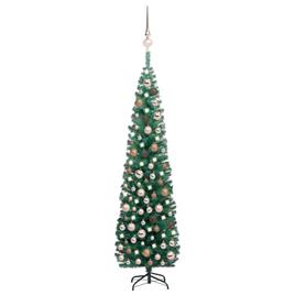 Árvore de Natal artificial fina c/ luzes LED/bolas 210 cm verde