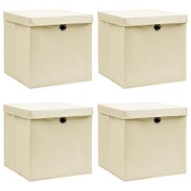 vidaXL Caixas de arrumação com tampas 4 pcs 32x32x32 cm tecido creme