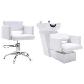 vidaXL Conj. rampa lavagem e cadeira de cabeleireiro couro artificial