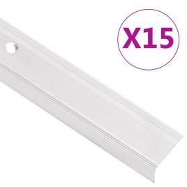 Perfil p/ escada em forma de L 15 pcs alumínio 100 cm prateado