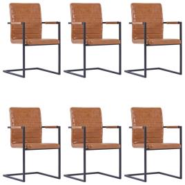 Cadeiras de jantar 6 pcs cantilever couro artificial conhaque