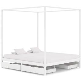 Estrutura cama dossel 4 gavetas 160x200cm pinho maciço branco