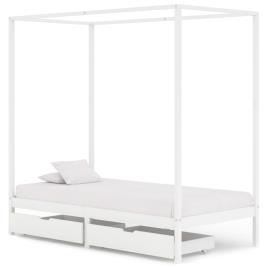 Estrutura cama dossel 2 gavetas 100x200cm pinho maciço branco