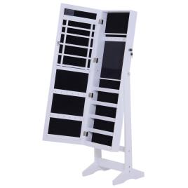 HOMCOM Armário para Joias 20 Luzes de LED Reclinável Fechadura Madeira 40x37x146cm Branco