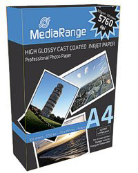 Papel Fotográfico A4 160g Brillante MediaRange (100 folhas)