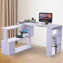 HOMCOM Secretária Mesa de Escritório Mesa de Canto Rotação 360° Multiformes com 5 Prateleiras Estante Branca     