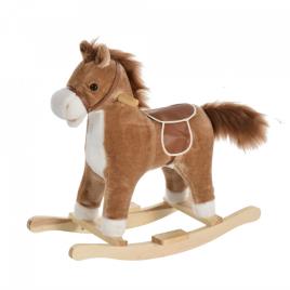 HOMCOM Cavalo de balanço para crianças acima de 36 meses Com boca e cauda móveis Música 65x32,5x61 cm Marrom