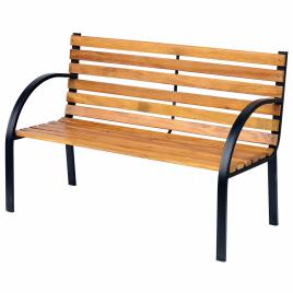 Outsunny Banco de jardim 2 lugares com encosto e apoios de braços Ripas de madeira e estrutura de aço Carga 230 kg 122x60x80 cm Cor natural e preto