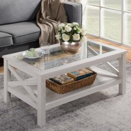 HOMCOM Mesa de centro Mesa lateral com prateleira e tampo de vidro temperado para sala de estar Quarto 100x55x45 cm Branco