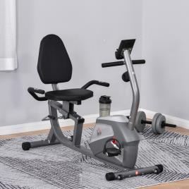 HOMCOM Bicicleta ergométrica reclinável com tela LCD e volante de 3 kg resistência magnética de 8 níveis assento ajustável 121,5-136x62,5x98 cm cinza