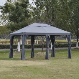 Outsunny Tenda Gazebo 4x3 m com 6 Cortinas com Zíper Abertura de teto 8 orifícios de drenagem para festas ao ar livre cinza