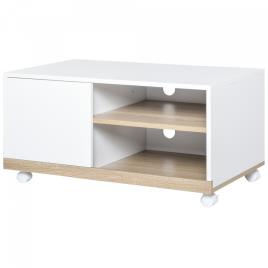 HOMCOM Gabinete de TV Mesa de sala de estar moderna para TV de 42 polegadas com 4 rodas prateleira ajustável 80x45x39.5 cm Branco